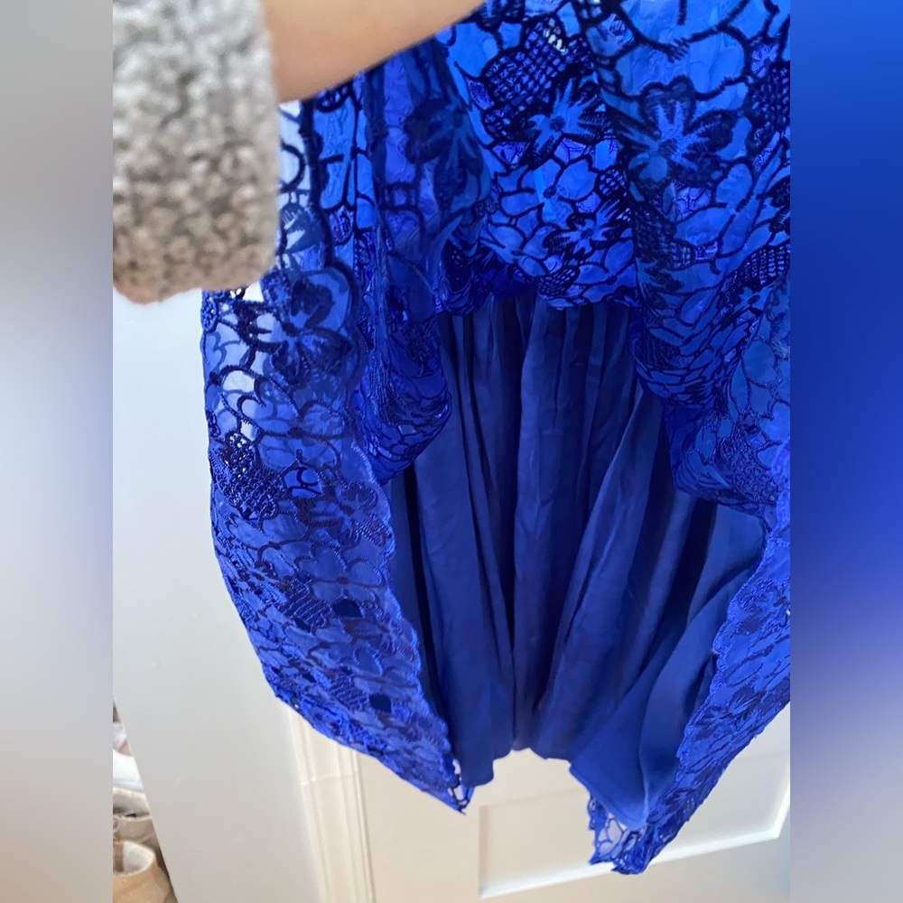 Anthropologie Sleeveless Sweetheart Lace Mini Royal Blue lace corset mini Dress - Picture 6 of 10